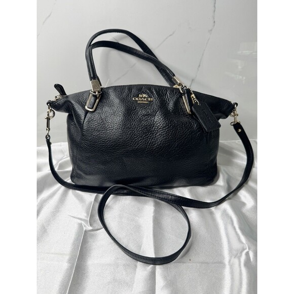 Coach Kelsey Black & Gold  Pebbled  Leather Satchel /  Crossbody Bag - Picture 1 of 16